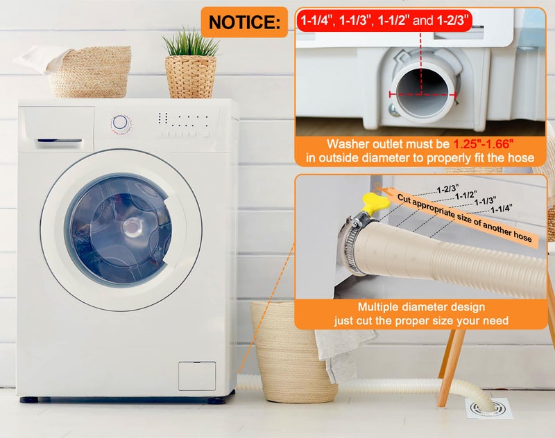 MyLifeUNIT Washing Machine Drain Hose Extension Kit, Universal Washer Drain Hose Replacement Parts Fit for 1-1/4", 1-1/3", 1-1/2", 1-2/3" Outlet Diameters with 1 Clamp, 6.9 Feet - Image 4